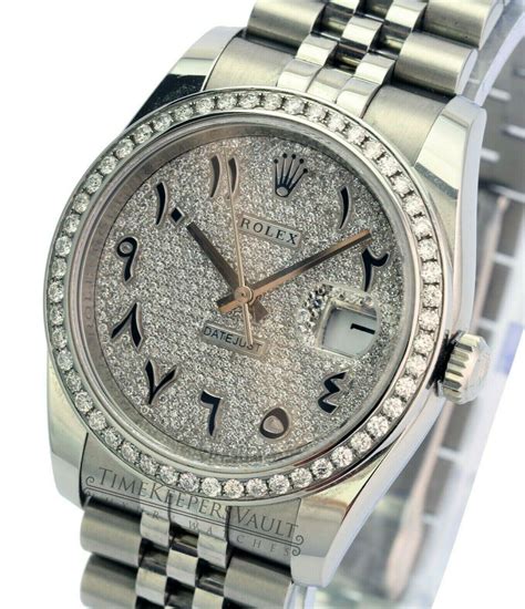 rolex watch with arabic numbers.